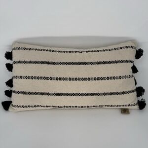 Devi‎ Designs Throw Pillow Salem Black Nat 25x14 Boho Decor Embroidered Tassels